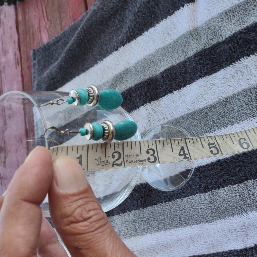 Turquoise Colored (Possible Howlite) Beaded Dangle Post Earrings - Picture 3 of 3